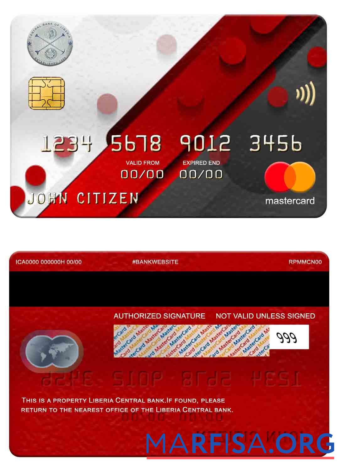 Realistic Liberia Central Bank mastercard template